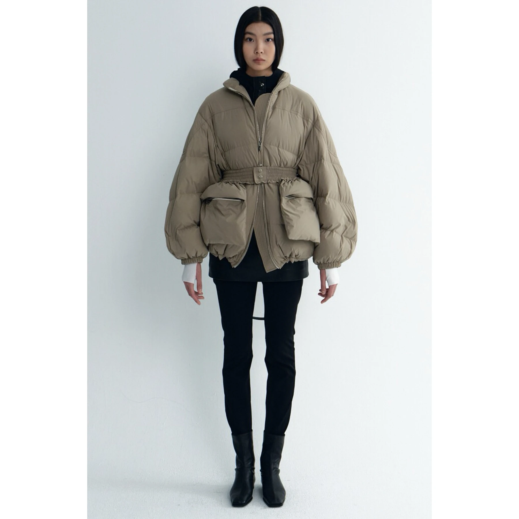 

Warm Thi ort Goose down Jaet Lemon Cheese TIM25 Winter Ele Collar Slimming Waist Design Commute Sle Ladies Coat