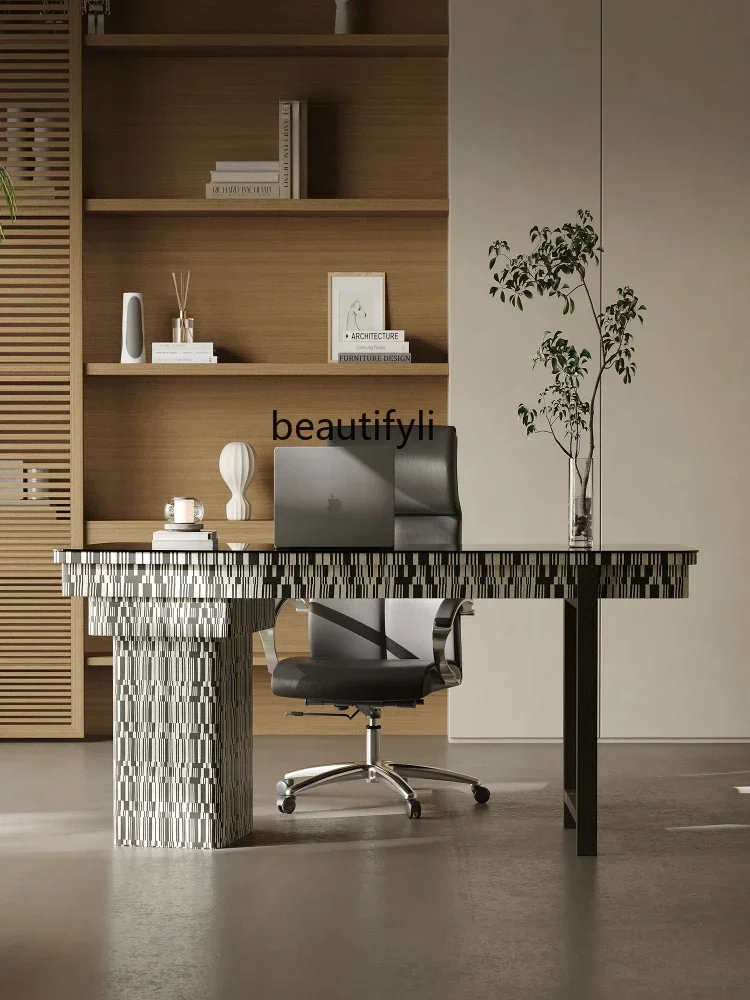 Biurko Minimalistyczne Włoskie Szkło Hartowane Biurowe Stół Biurko z Litego Drewna Biurko Komputerowe do Nauki