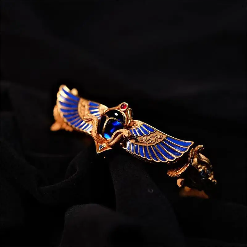 Ancient Egyptian & Etruscan Inspired Open Bangle, High‑End Unique Retro Bracelet Vintage Cultural Art‑Style Women Wrist Jewelry