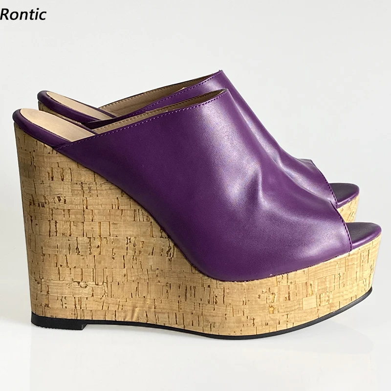 

Rontic Customize Color Women Mules Sandals Unisex Wedges Heels Peep Toe Purple Blue Black Burgundy Casual Shoes US Size 5-20