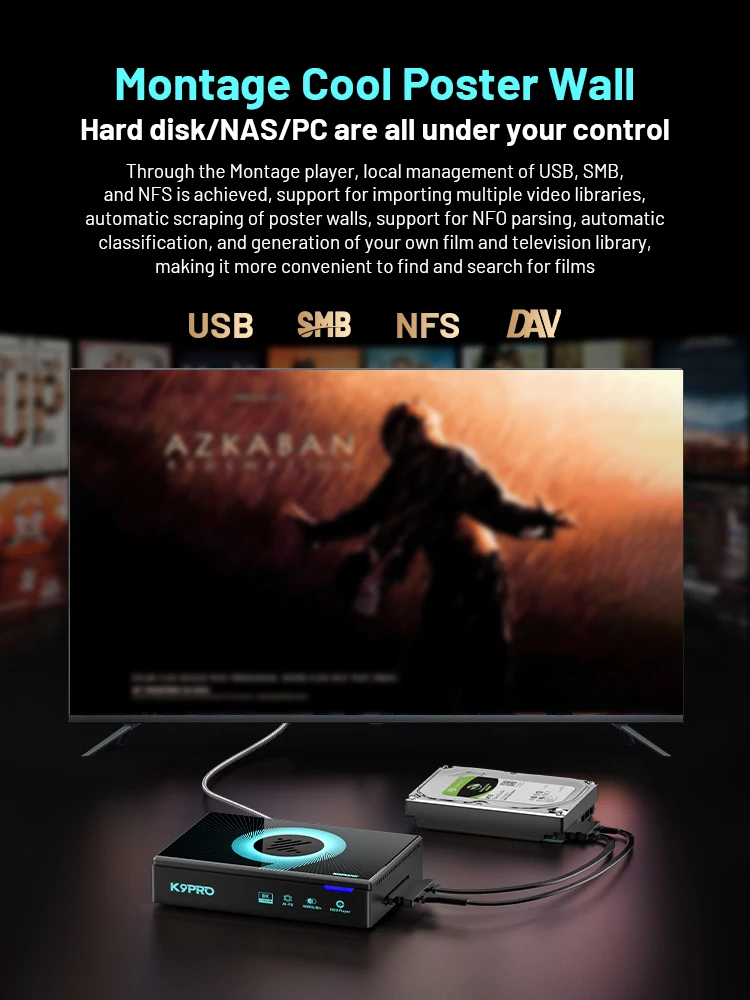 Kinhank Super Console K9PRO Android TV 12.0 صندوق لـ 8K @ 60FPS مع ملصق جداري WIFI6 HDR10 + HLG التوصيل والتشغيل HD مشغل الأفلام