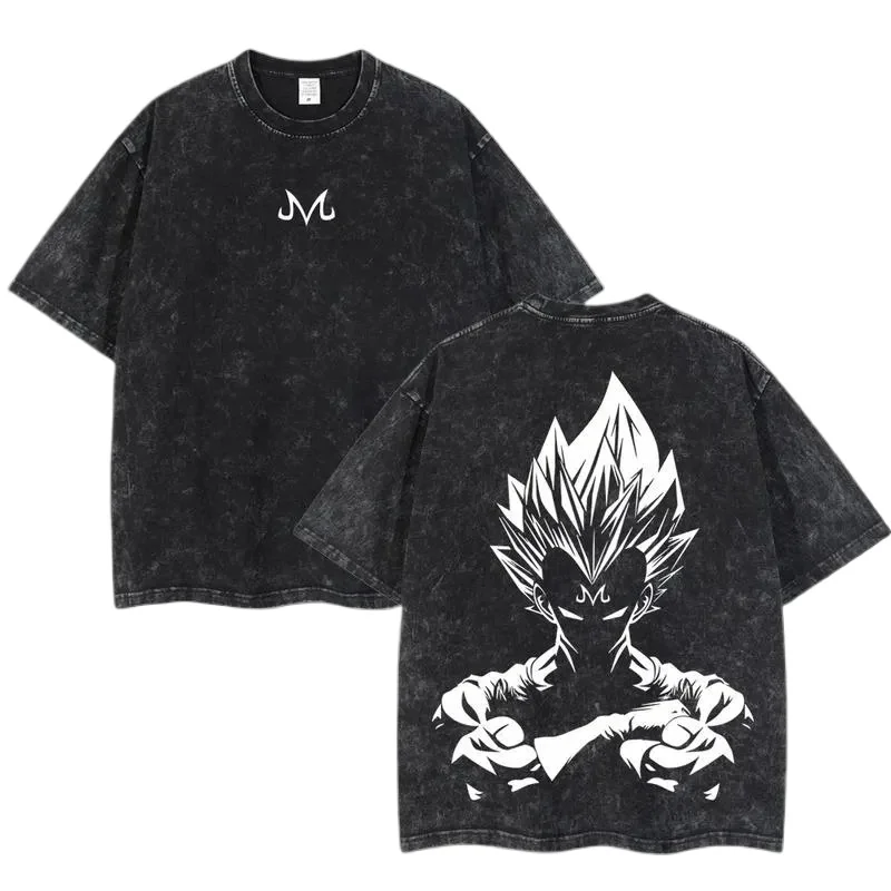 2026 Anime Dragon Ball Majin Vegeta Bedrucktes T-Shirt für Herren und Damen, gewaschenes T-Shirt, hochwertiges Vintage-Baumwoll-T-Shirt, Oberteile