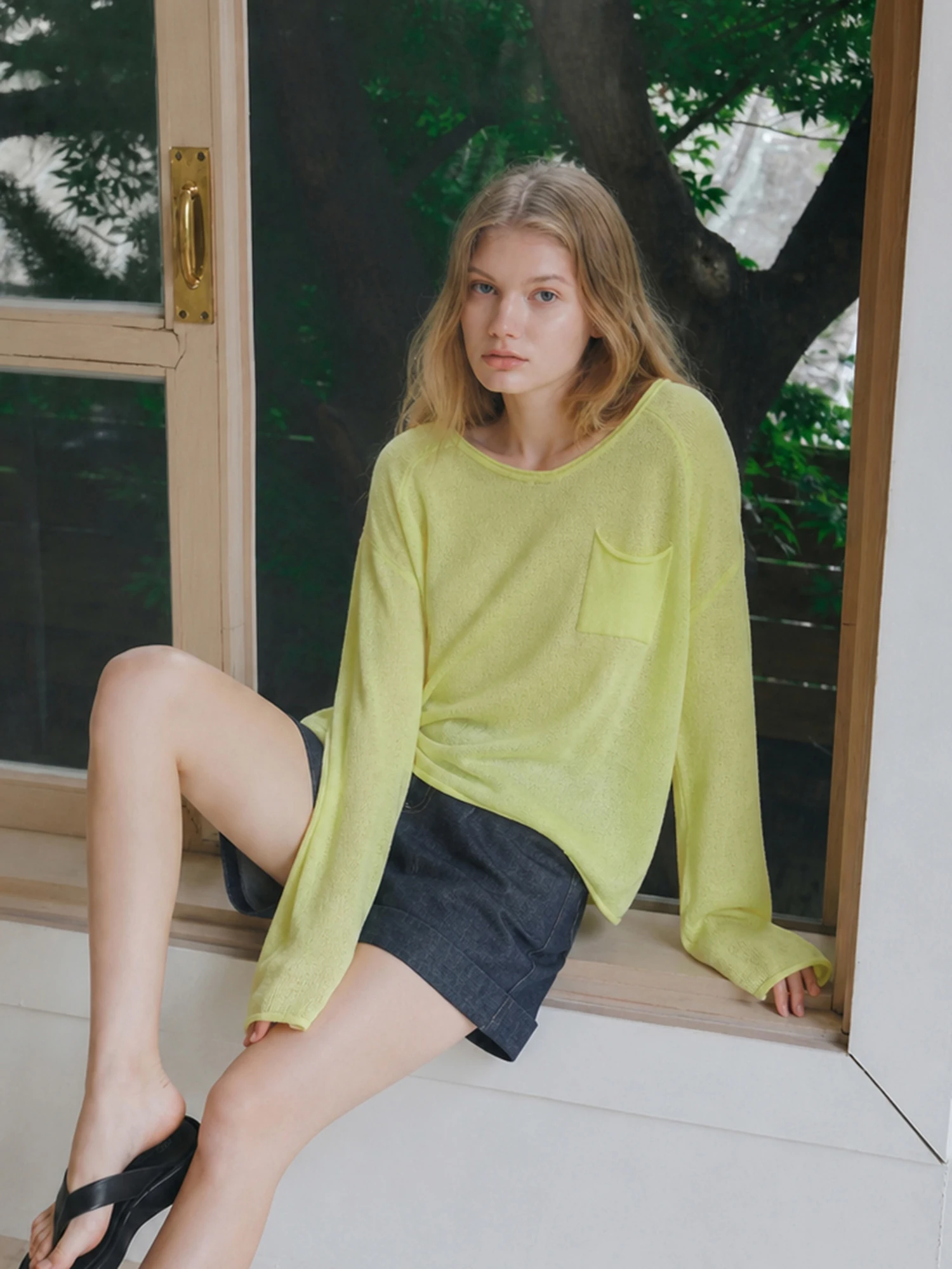 Loose Fit Linen Knitted Cover up T-Shirt Long Sleeve Sun Protection Breathable Comfortable Women's Summer Top Pigpighouse