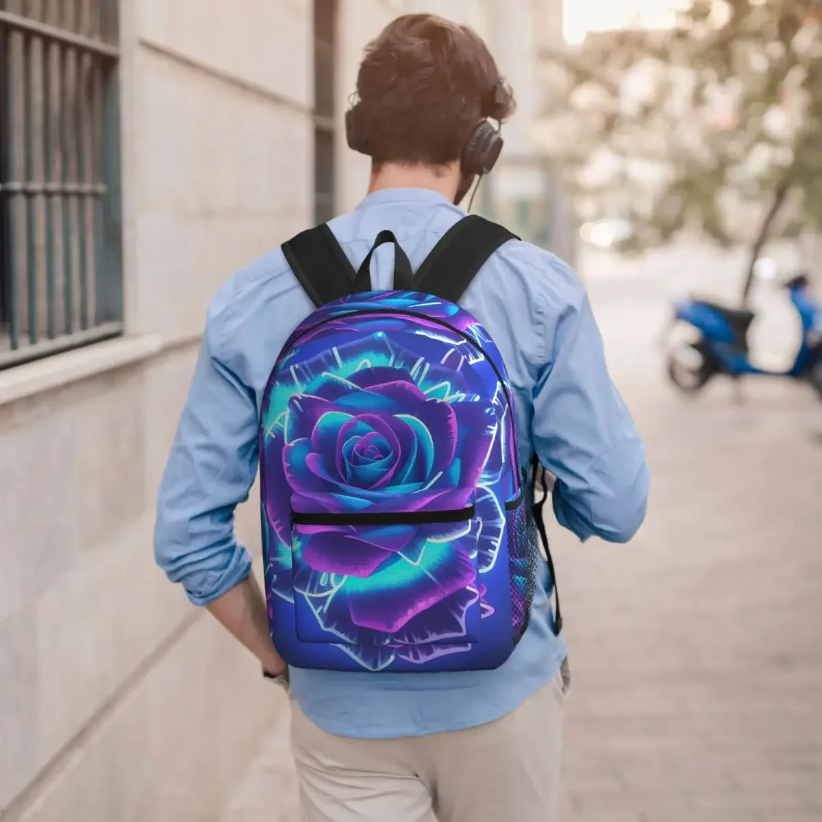 Glowing Blue Rose Student Backpack School Bag Hiking Travel Daypack for Men Women Bookbag Shoulder Bags