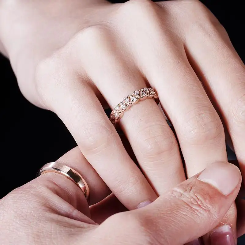 Designer Handcrafted Rose Gold Plated S925 Sterling Silver Men\'s & Women\'s Couple Rings Engraved Wedding & Engagement Gift