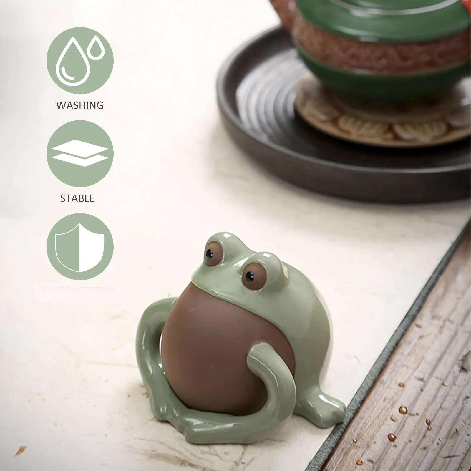 

1Pcs Ceramic Tea Pet Frog-Shaped Decorative Adornment Desktop Ornament for Tea Table Gift Accessories Desktop Adornment