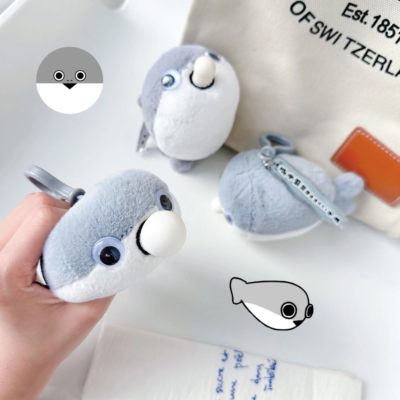 Super Cute Sea Animal Fish Plush Toy Keychain Pendant Fun Squeeze Squeaky Plush Stress Relief Toys Squeeze Bubble Blowing Toys