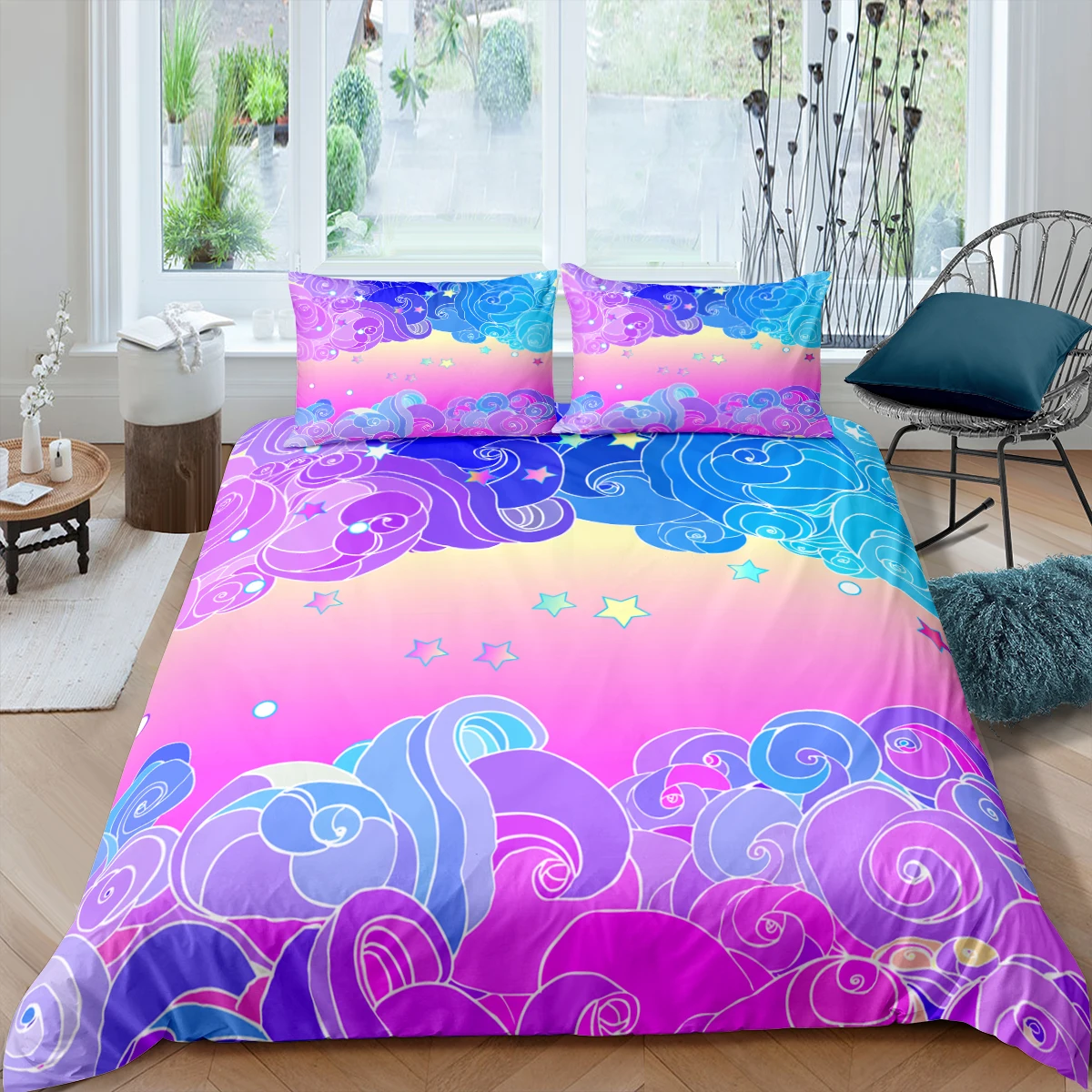 

Home Living Luxury 3D Color Cloud Bedding Set Star Duvet Cover Pillowcase Queen and King EU/US/AU/UK Size Comforter Bedding