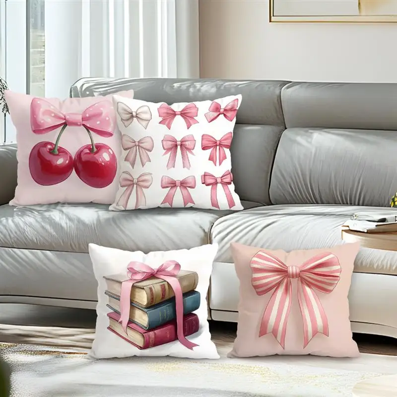 Pink Cherry Book BowDecorative Pillowcase 18 X 18 Inch Pillow Covers Throw Pillows Cushion Cases For Home Car Sofa 1pcs/4pcs