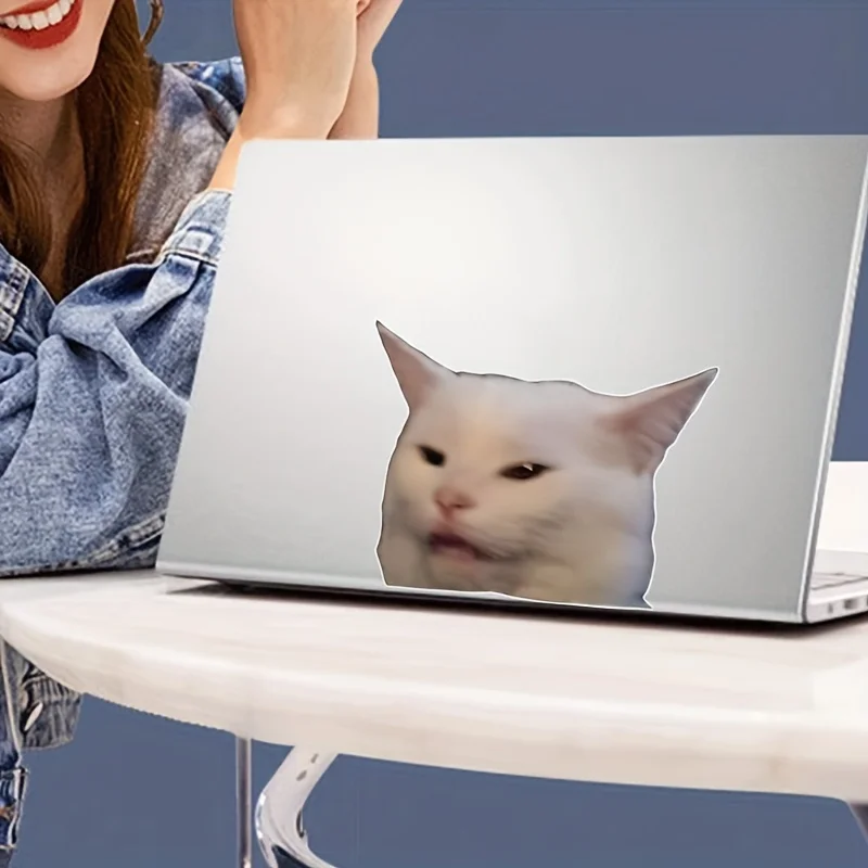 ملصقات Funny Smudge The Grumpy White Cat Meme - شارات ذاتية اللصق من الفينيل غير اللامع مع عيون تعريضية للسيارات وأجهزة الكمبيوتر المحمولة والنوافذ #4
