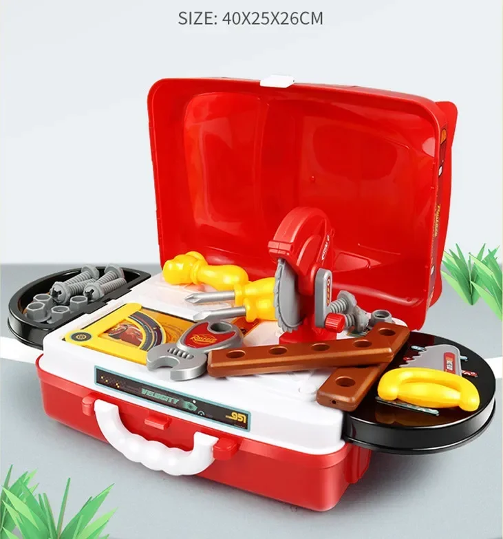 Disney-Cars Lightning McQueen Toolbox Toy Set for Kids, Mickey Mouse Simulado Kitchen Set, Play House Toolbox Toy, Baby Gift, 3 em 1