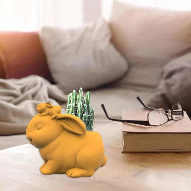 MXME Flower Pot Concrete Mold Rabbit Statue Silicone Mold Succulent Planter Mold