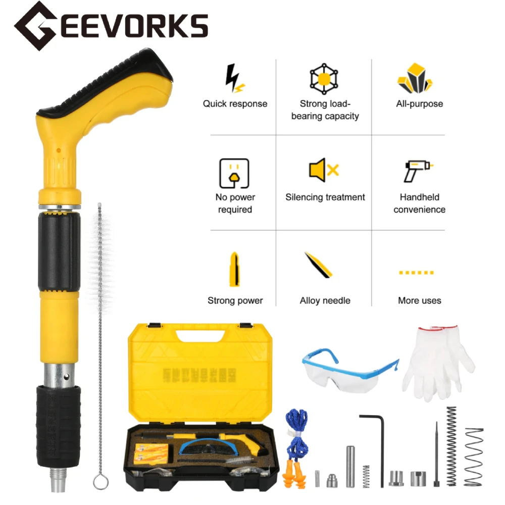 Geevorks Steel Nail Gun Wall Fastening Tool Concrete Nailer Machine Pneumatic Nailing Gun Low Noise Nail Shooting Gun