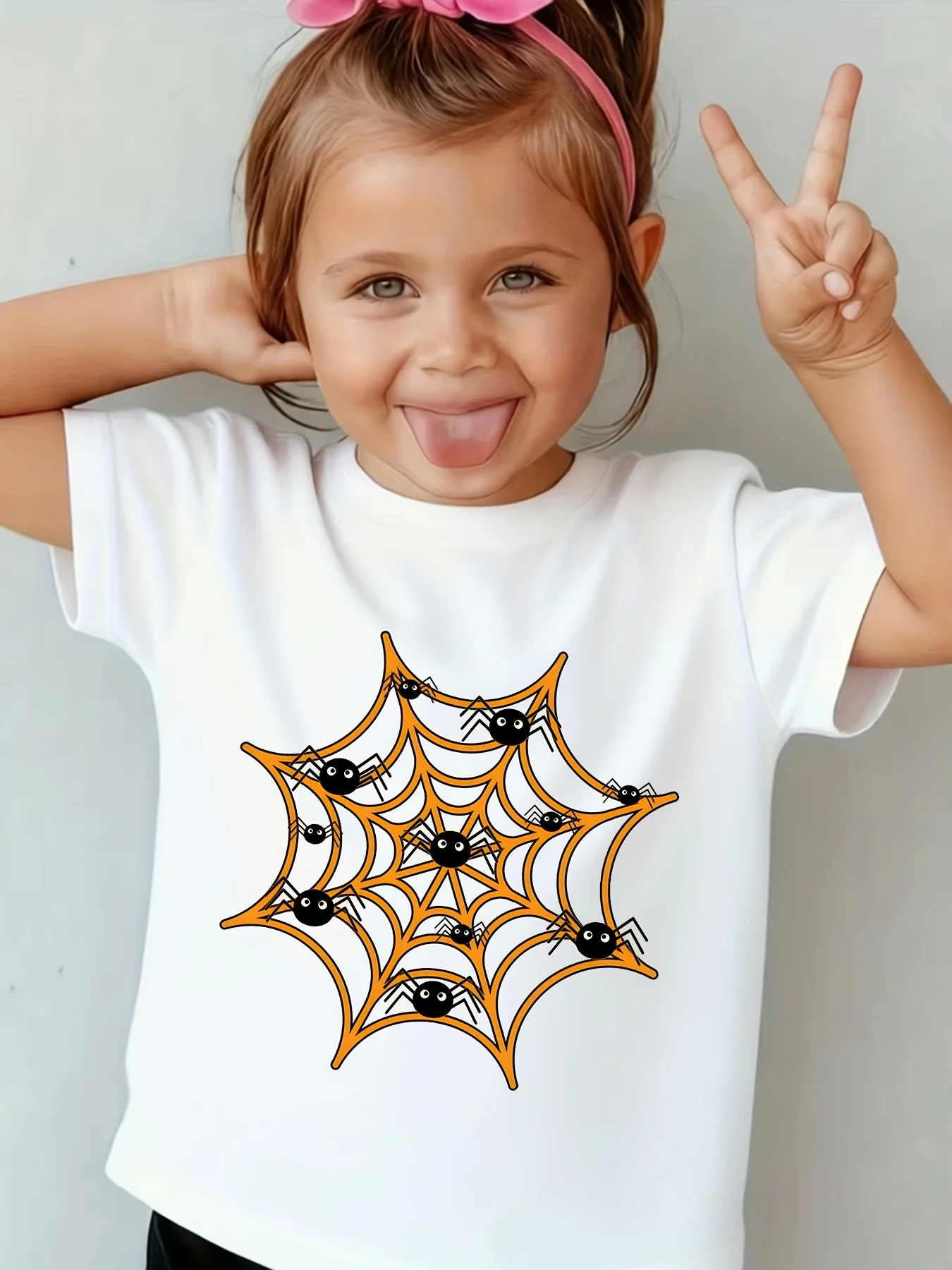 Kids Cute Spider Web Spiders Halloween Graphic Tee Boys Girls Family Matching Short Sleeve Holiday Party Casual Daily T Shirt