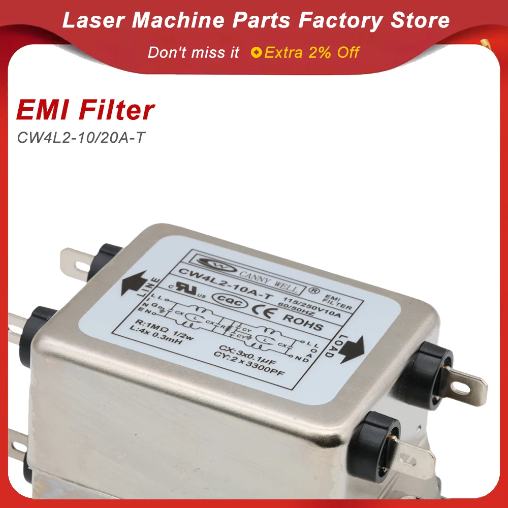 Single Phase EMI Power Line Filter CW4L2-10A-T CW4L2-20A-T AC 115V/250V 10A/20A 50/60Hz Noise Suppressor