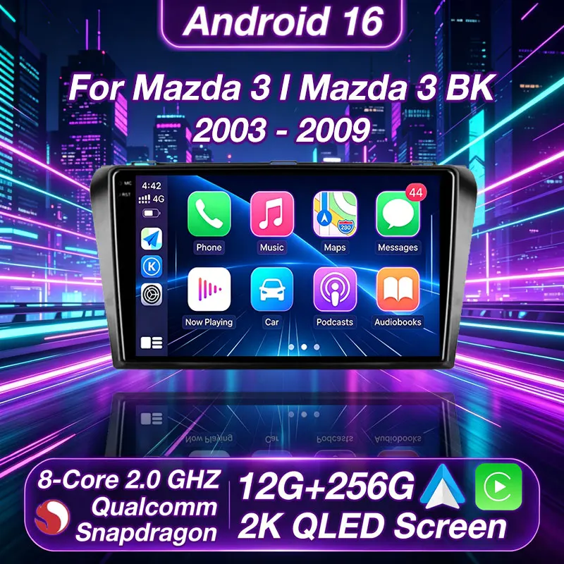 Radio para Auto con Android 16 para Mazda 3 I Mazda3 BK 2003 - 2009, Reproductor Multimedia GPS, Unidad Principal Navi, Estéreo, Carplay Inalámbrico, Video para Auto