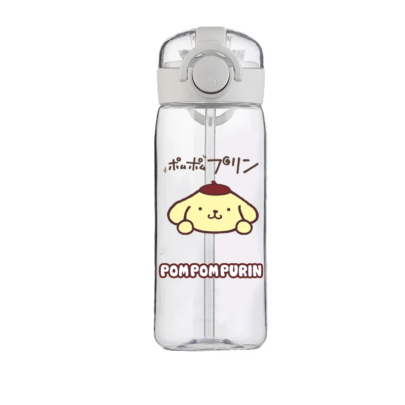 Taza de agua de plástico con pompón Purin para niños, vaso de aprendizaje de rebote para el hogar, regalo especial y creativo para estudiantes, Sanrio para niñas