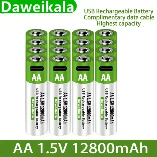 

2024 New 1.5V AA USB Rechargeable Battery 12800 mAh Li-ion Battery for Remote Control Mouse Electric Toy Battery + Type-C Cable
