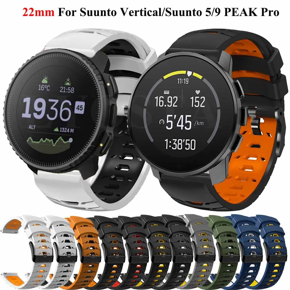 Cinturini per orologi in Silicone da 22mm caldi per Suunto 9 Peak/Pro/5 Peak Smart bracciale traspirante per cinturini di ricambio verticali Suunto