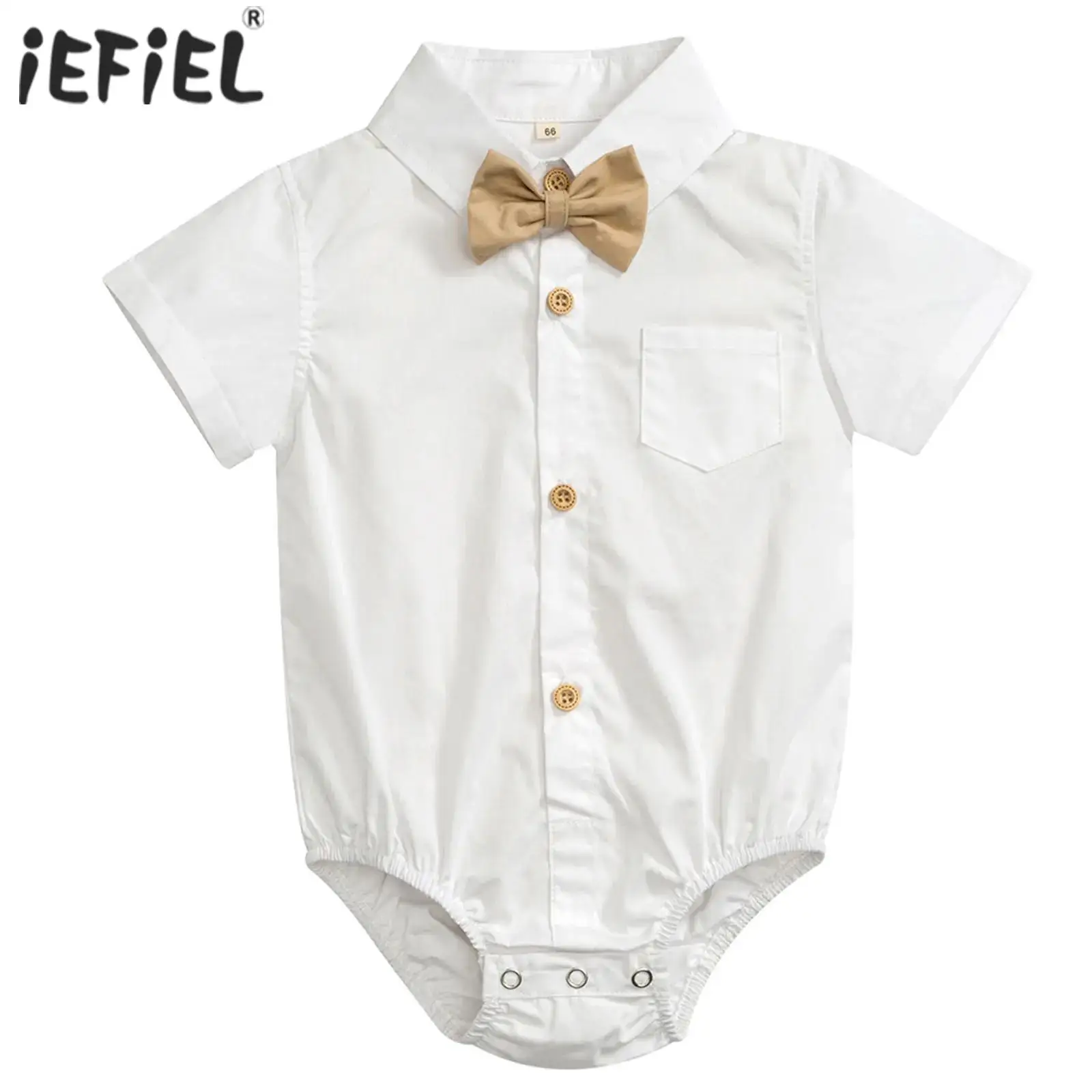 

Baby Boy Bodysuit Summer Clothes Formal Dress Shirt Romper Shirt Collar Short Sleeve Bow Tie Buttons Gentleman Birthday Leotard