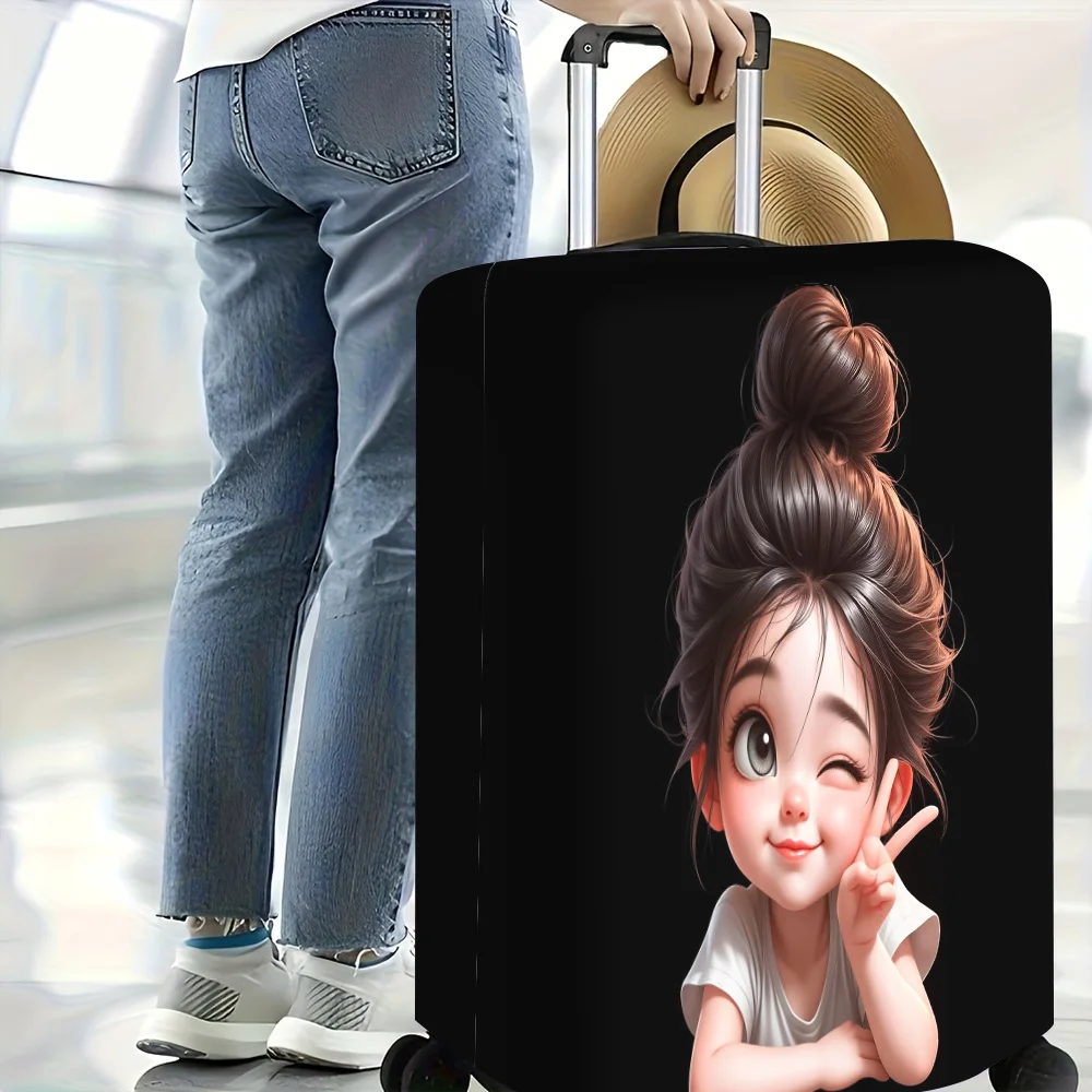 1pc Cute Cartoon Girl Print Luggage Cover. Fits 18–32-inch suitcases; effectively protects your luggage.