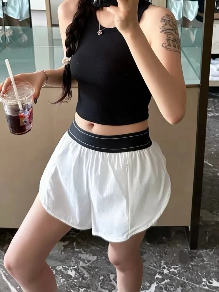Black Sports Yoga Shorts for Women Running Fitness Breathable Shorts Women Casual Loose Elastic Waist Wide Leg Shorts for Women