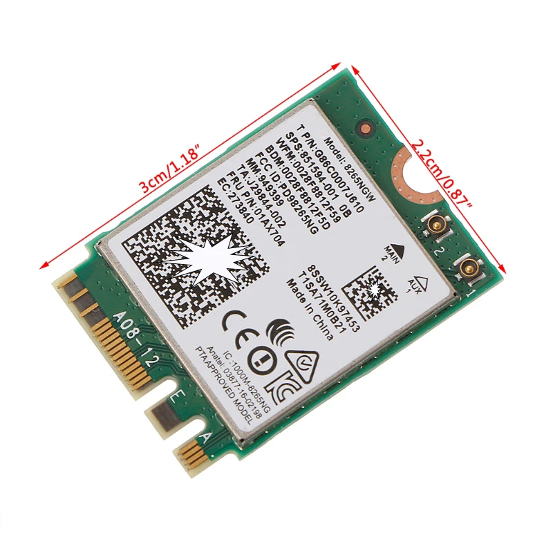 Wireless-AC 8265 Dual Band 2.4G/5Ghz Wifi Bluetooth Wlan per 8265NGW NGFF 802.11ac 867Mbps 2x2 MU-MIMO BT 4.2 Card