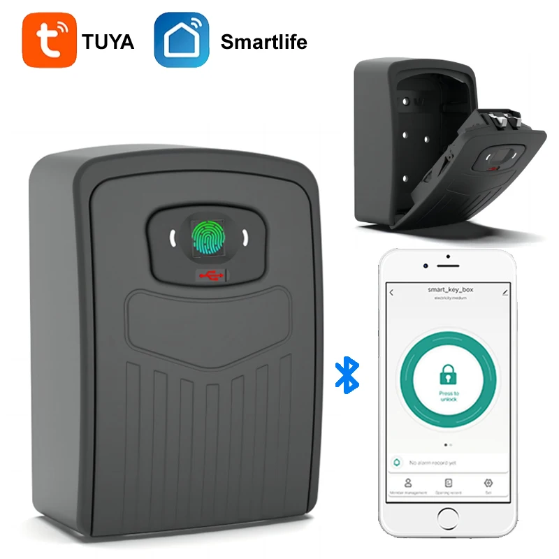 Tuya Smart Fingerprint Key Lock Box Bluetooch Smart life APP Unlock Wall Mount Safe Door Lock Security Lockbox Easy To Go Out