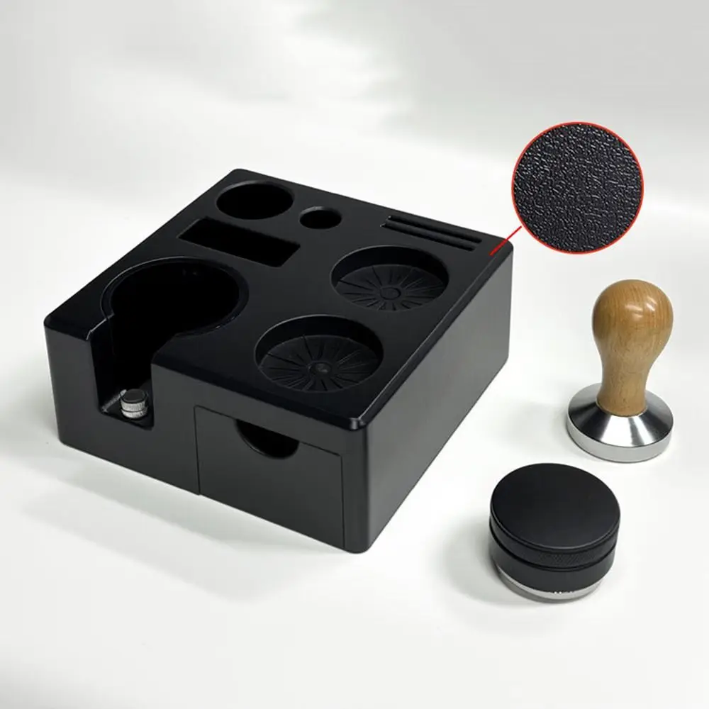 

Square Design Coffee Tamping Station Non-slip Bottom Adjustable Coffee Tamper Stand with Storage Drawer Space Saving