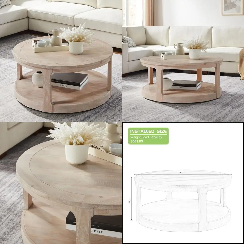 

Rustic Industrial 40 2-Tier Coffee Table for Living Spaces and Apartments, Easy Assembly Oak Finish