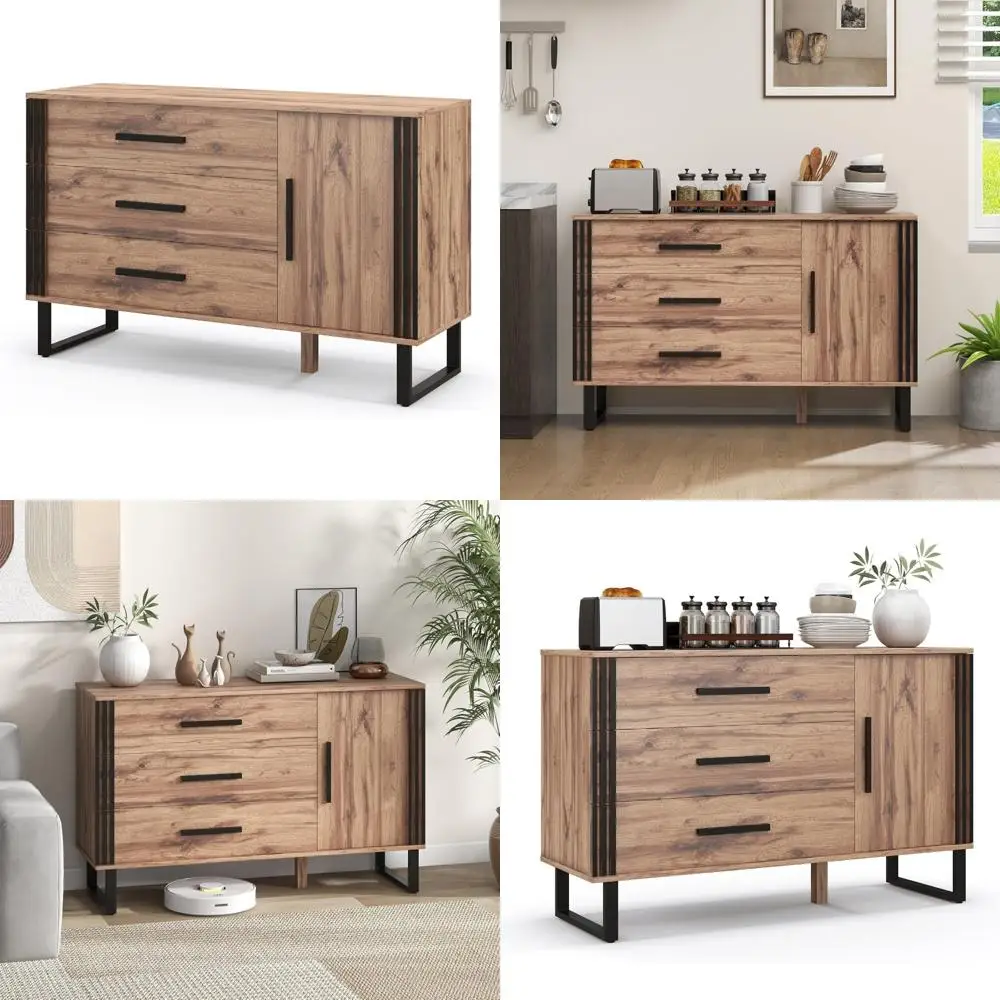 

Buffet Cabinet with Storage, Kitchen Sideboard featuring 3 Drawers and 1 Door Cabinet, Wooden Cupboard with Adjustable Shelves
