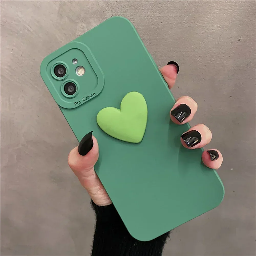 

3D Wine Red Matte Cute Love Heart Soft Phone Case For iPhone 12 11 13 14 Pro XS Max XR 7 8 plus Lovely Silicone Back Cover Case