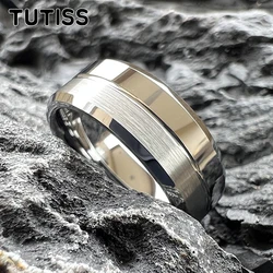 TUTISS Classic Jewelry 6MM 8MM Original Color Tungsten Wedding Band Ring Brushed Polished Design Grooved Beveled Comfort Fit