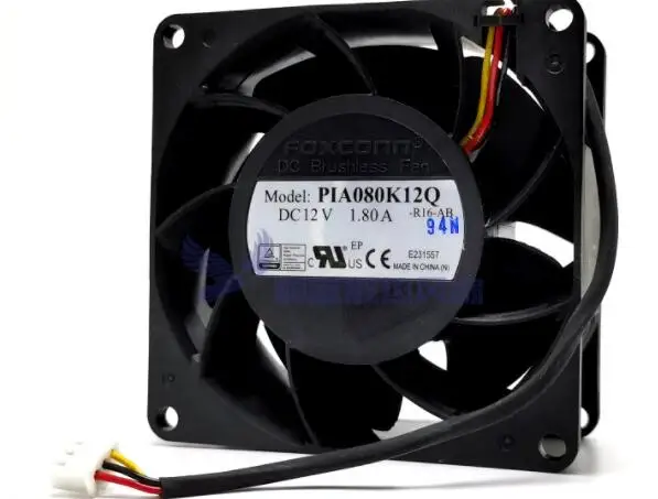 

FOXCONN PIA080K12Q DC 12V 1.80A 80x80x38mm 3-Wire Server Cooling Fan