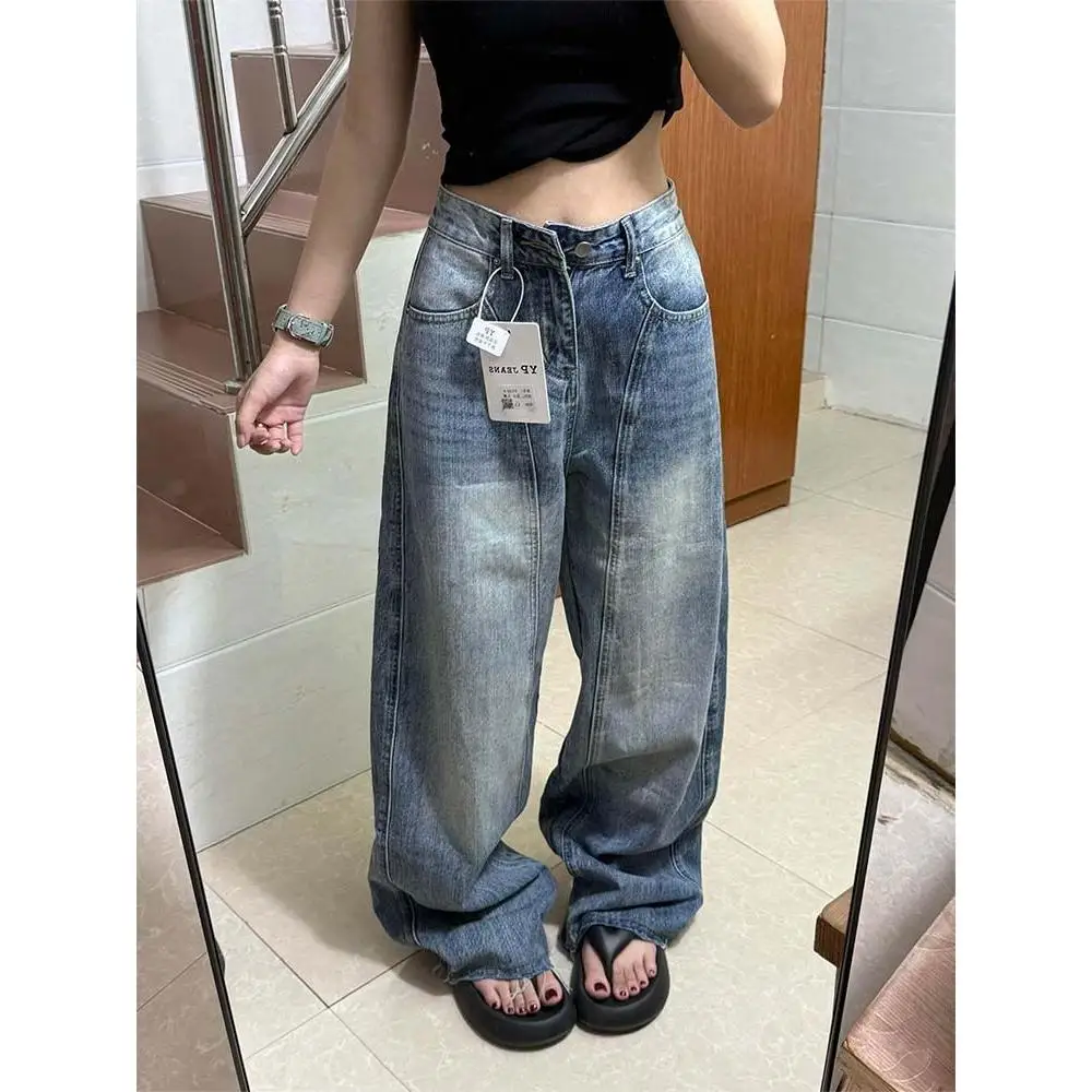 

Женские джинсы с высокой талией и широкими штанинами, новинка 2026 года, облегающие, сексуальные, струящиеся, свободного кроя, повседневные, из смесового хлопка и полиэстера