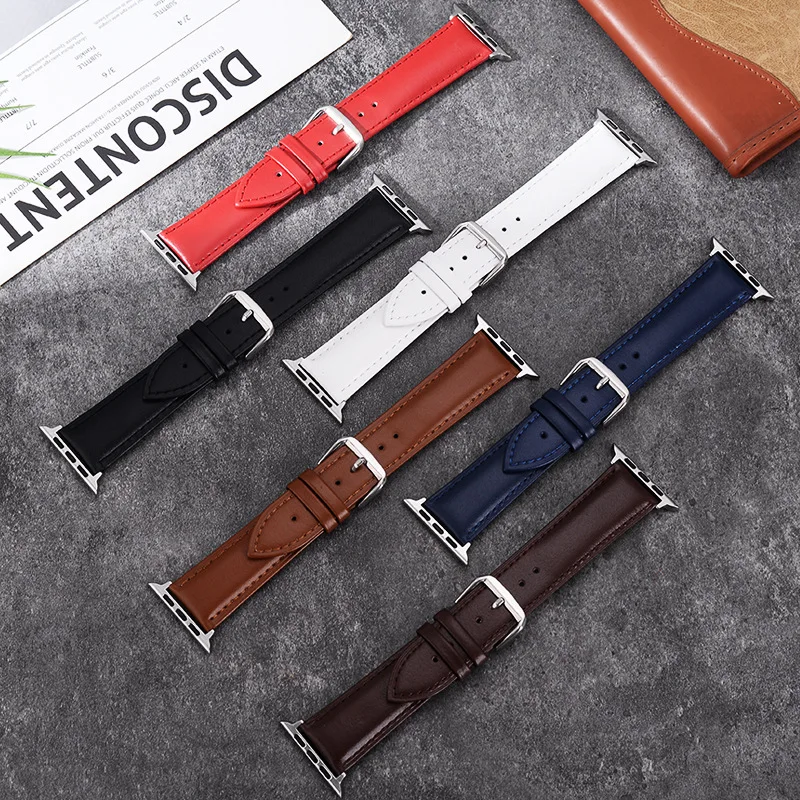 38/40/41mm/42/44/45/46mm/49mm Leather Cowhide Watch with Switch Raw Ear Strap for Apple I Watch SE Watch S8 Series Strap