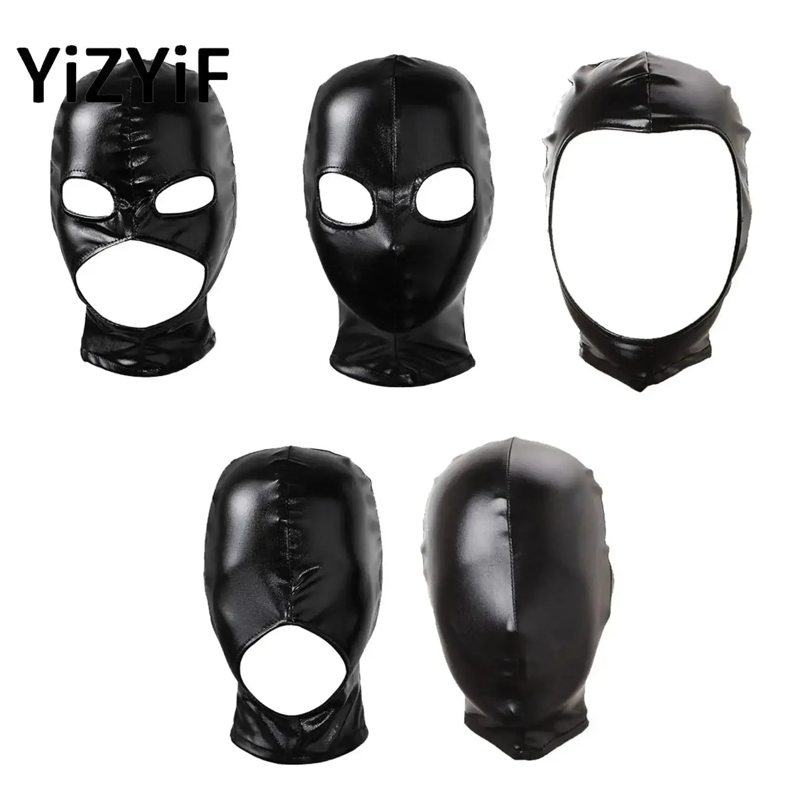 

Sexy Latex Face Mask for Men Women Weetlook PU Leather Open Mouth and Eye Hood Mask Head Cover Cosplay Role Play Costume