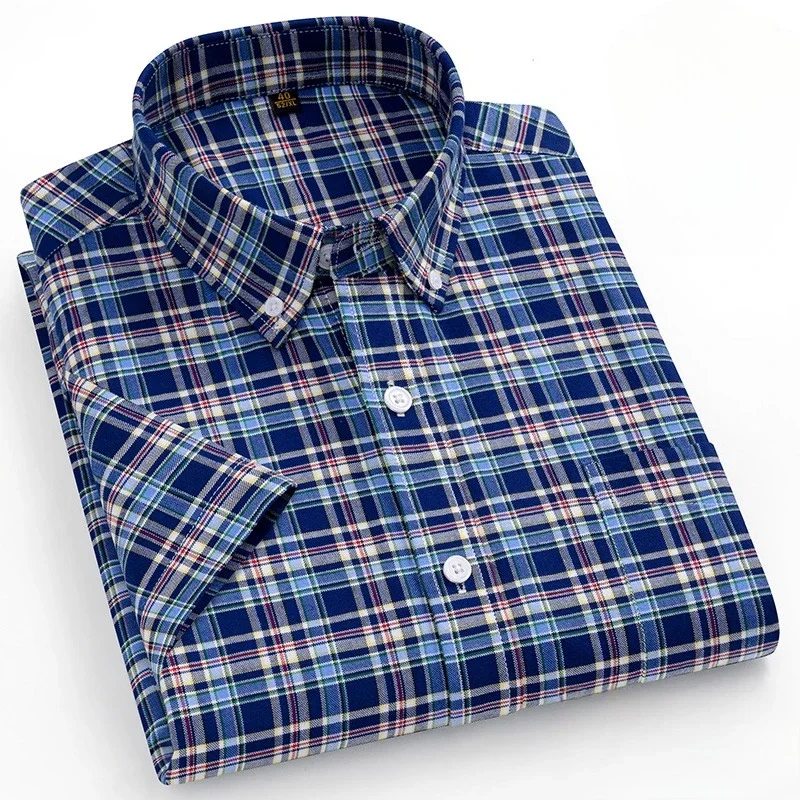 New in shirt plus size 14xl fashion summer 100%cotton oxford plaid short sleeve shirt for man designer office elegant clothes