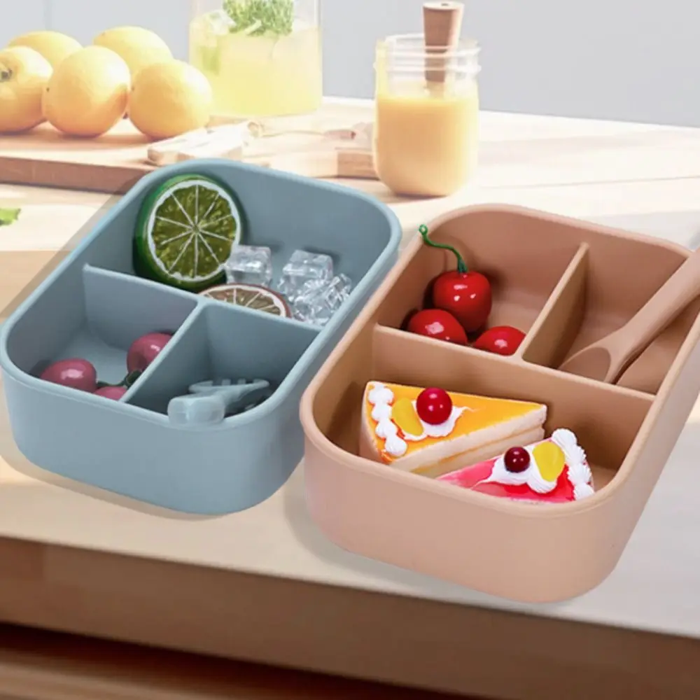 

3 Compartments Silicone Lunch Box Microwavable Rectangular Lunch Container Heat Resistant Food Container Office