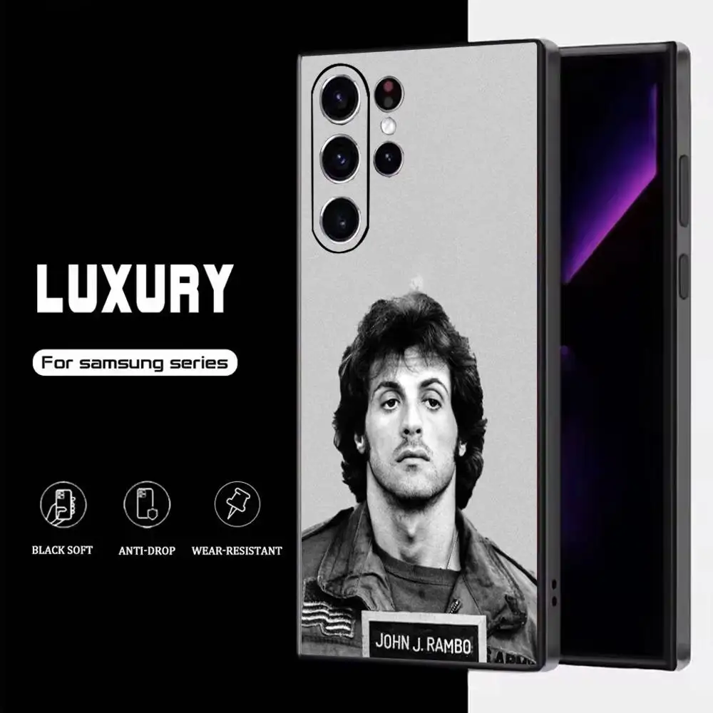 حافظة هاتف جون رامبو لهاتف سامسونج S25، S24، S23، S22، S21، S20، S10، Ultra، Plus، Lite، FE، غطاء أسود من السيليكون الناعم #2
