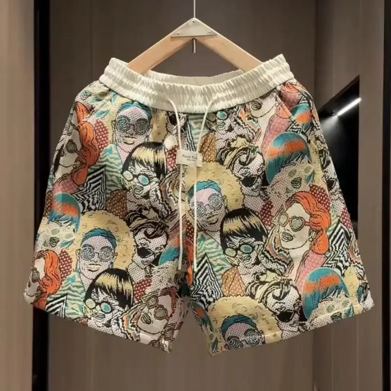 Summer New High-end Fashion Brand Printed Casual Shorts Men Women Fashion Loose All Match Breathable Sports Five Quarter Pants