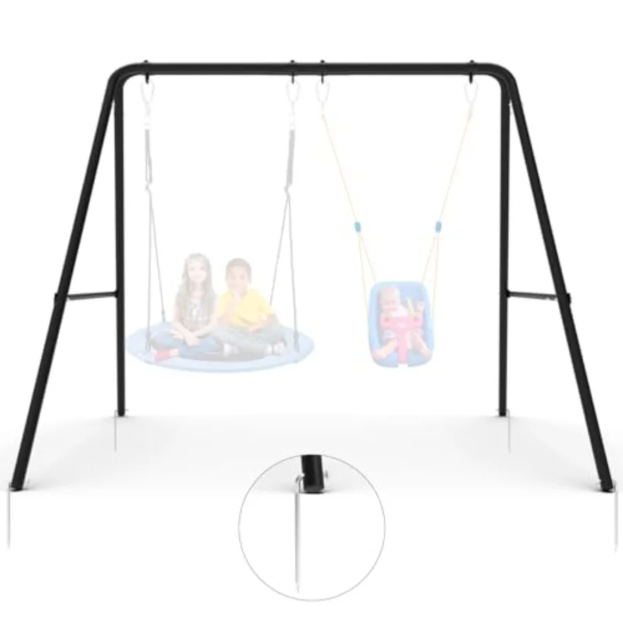 

Каркас для качелей на 2 места с креплением к земле, усиленный, из утолщенного металла, выдерживает до 200 кг, для использования в помещении и на улице.