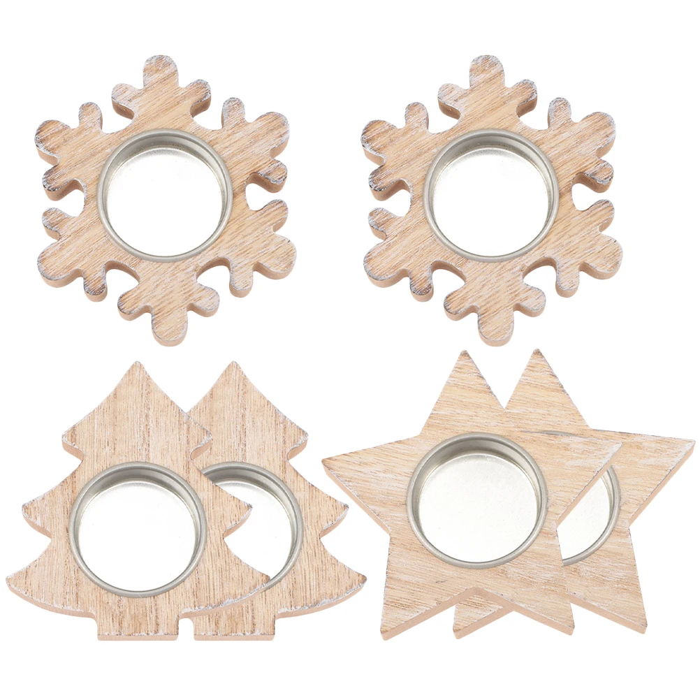 

6pcs Wooden Holder Christmas Tealight Decoration For Home Table Party Festival Supplies Snowflake Star Design Xmas Gift