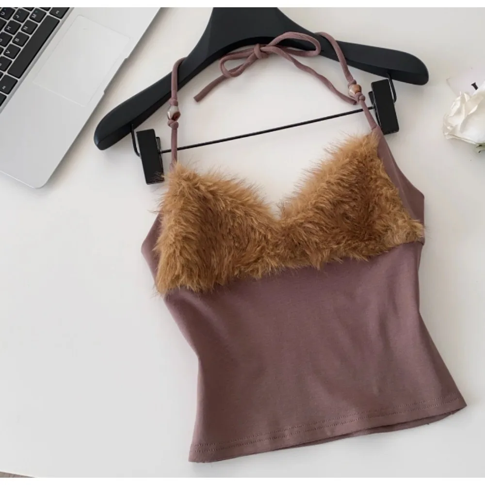 

Chic Vintage solid slim sleeveless off shoulder Tank Top Korean Fashion autumn Women Sling Crop Top