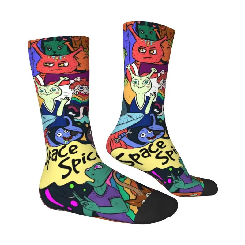 Custom Kawaii Men's Bizarre Alien Colorful Street Art Dress Socks Unisex Warm Breathbale 3D Printed Graffiti Style Crew Socks