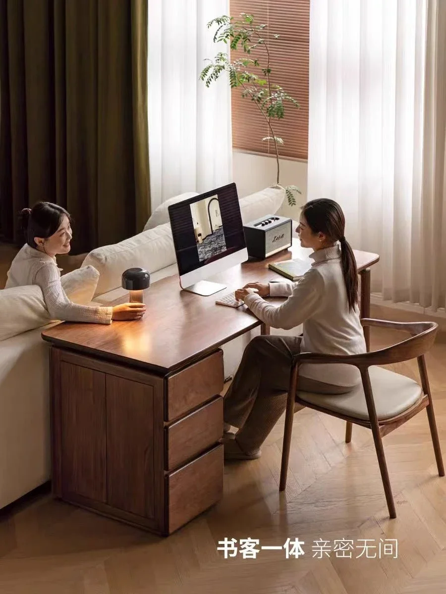 North American All Black Walnut Solid Wood Multifunctional Living Room Study Writing Desk Student
