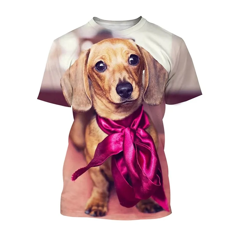 Funny Dachshund Pet Dog T-Shirts Men Women 3D Printed Streetwear Fashion Oversized Short Sleeve T Shirt Kids Tees Tops Clothing