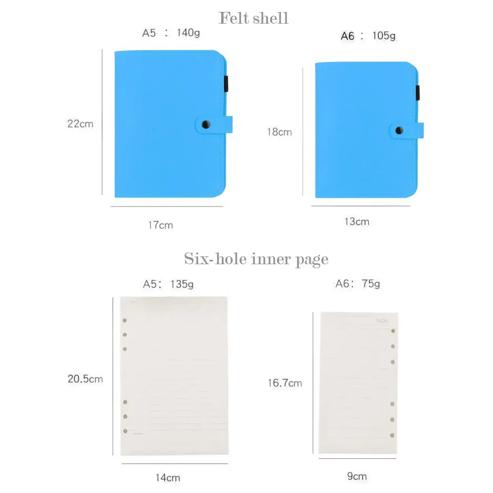 A5 A6 Portable Office Supplies Stationery Fashion Ring Binder Portable Diary Felt Shell Felt Notebook