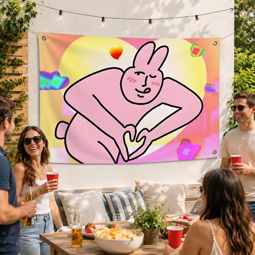 Funny Weird Rabbit Meme Flags Soft Durable Tapestry Skin-friendly  Outdoor Party Home Living Room Bar Bedroom Decoration