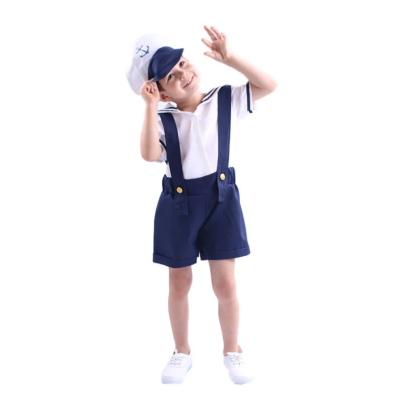 Neue Nette Kinder Navy Sailor Uniformen Cosplay Kostüme Anzug Jungen Mädchen Halloween Karneval Party Leistung Kostüme Mit Kappe